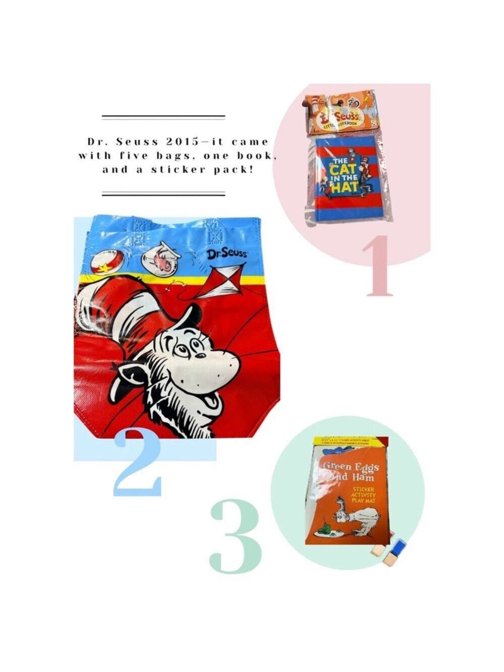 Dr. Seuss 2017 Collection - 5 Bags, a Notebook, and a Sticker Activity Set NWT